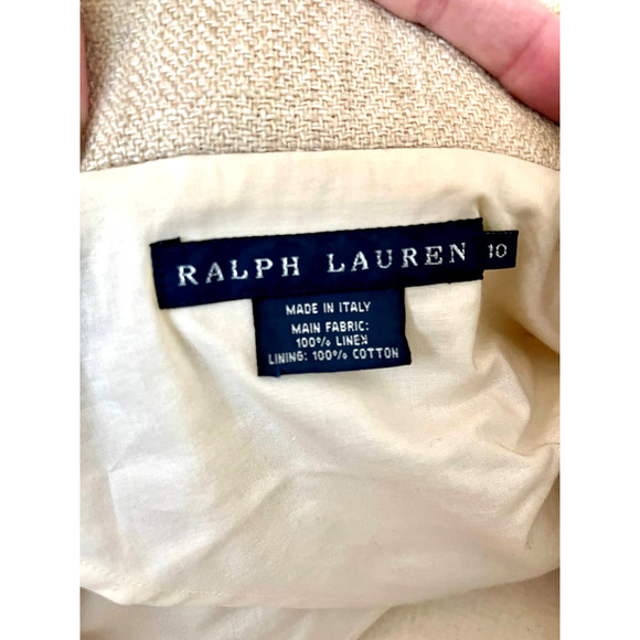 Vintage Ralph Lauren 100% LINEN Made in Italy Safari Blazer Jacket Tan 10 M - Picture 3 of 6
